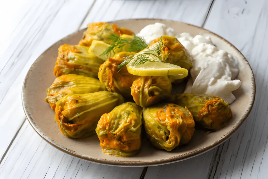 Stuffed courgette flowers cooked in olive oil