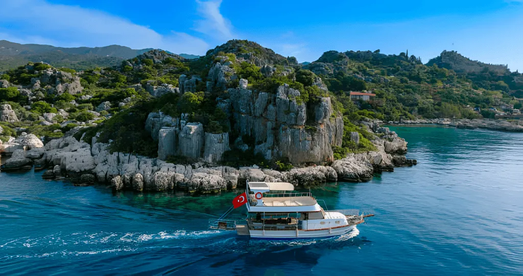 View of the Kekova bay through the walls of Simena Castle