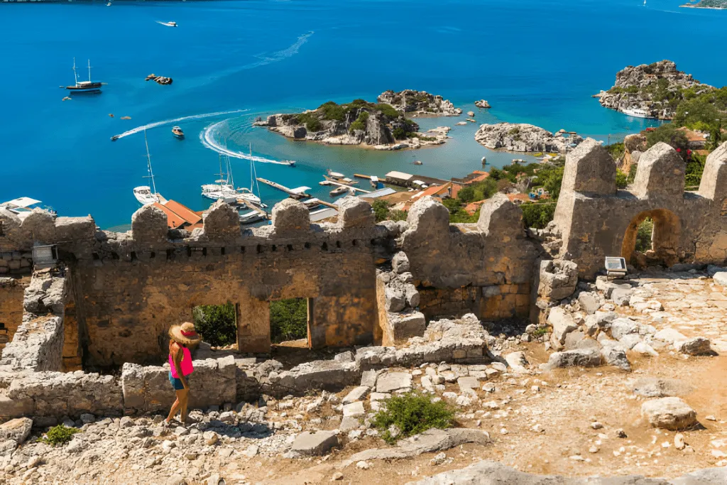 Kekova Sunken City underwater ruins seen from a boat